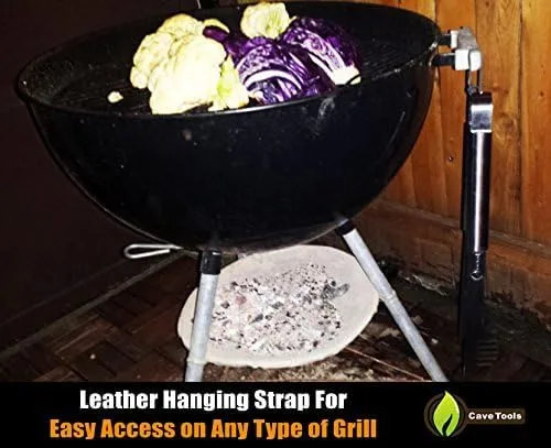 Vista 5 de Cave Tools Pinzas para parrilla de acero inoxidable de mango largo de 17 pulgadas con soporte de bloqueo - Accesorios para parrilla de barbacoa
