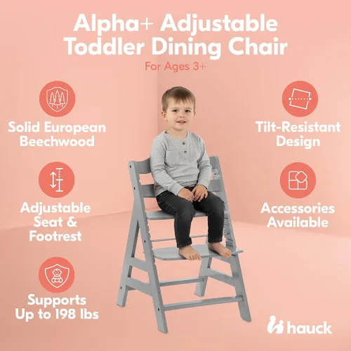 Vista 2 de hauck Alpha+ Grow Along - Trona elevada de madera de haya maciza con asiento ajustable, arnés de seguridad de 5 puntos y barra de parachoques