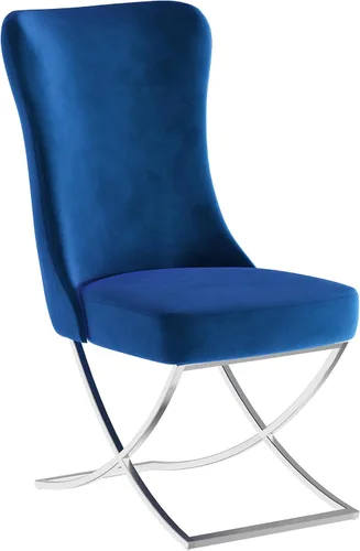 Vista 4 de Ottomanson Royal - Juego de 2 sillas de comedor tapizadas de microfibra copetuda, montadas, patas de metal plateado, marco de madera de haya