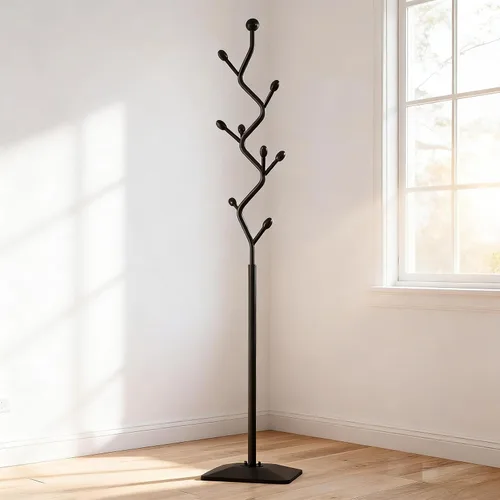 Vista 4 de Perchero en forma de árbol ZHBHYZ, árbol de abrigos de metal con 8 ganchos y base de hierro fundido resistente, perchero de pie de alta resistencia