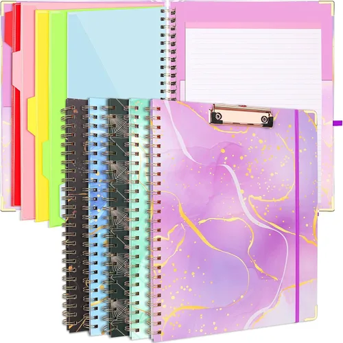Vista 8 de Portapapeles Portafolio con Bloc de Notas Recargable, Carpeta de Portapapeles de Tapa Dura en Espiral, 5 Separadores, Portapapeles de Almacenamiento