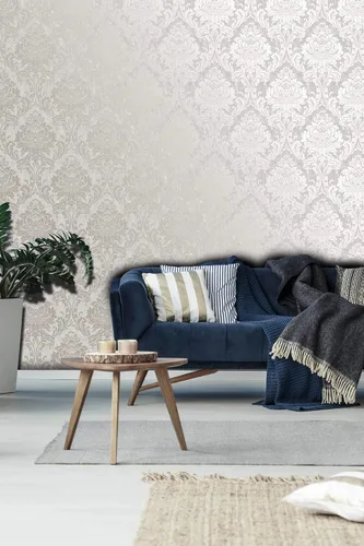 Vista 3 de Papel pintado de oro rosa y gris de Milan Damask