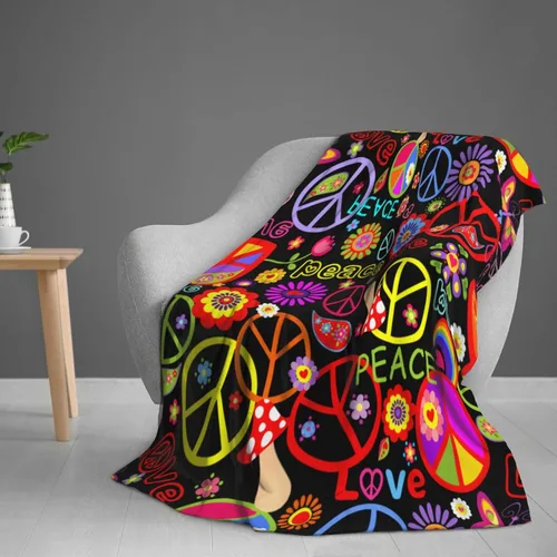 Vista 4 de Divertida y colorida manta hippie de paz y amor, mantas suaves de franela manta para cama acogedora y ligera de felpa regalos para mujeres, hombres