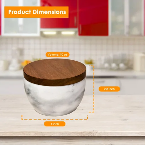 Vista 2 de Azucarero con tapa, contenedor de azúcar de mármol con madera de acacia natural, bodega de sal con tapa, tarro de azúcar, recipiente de sal, Gris