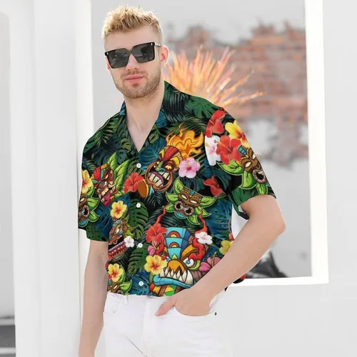 Vista 3 de KYBATE Camisas casuales con botones para hombre, camisa hawaiana de manga corta para hombre, camisas de playa de verano, camisas divertidas de fiesta