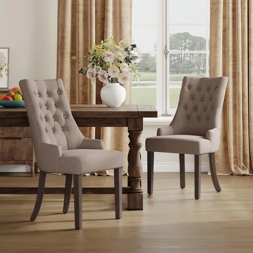 Vista 16 de COLAMY Wingback Tufted Dining Chairs Set of 2, Beige Upholstered Dining Room Chairs with Wood Legs, Kitchen Chairs for Home Kitchen