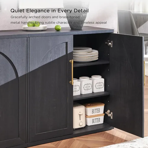 Vista 4 de ACCOHOHO - Aparador de puerta arqueada, color negro Modular, Multi-Compartment Storage, Adjustable Shelf, Soft Close Hinges, Freestanding, for