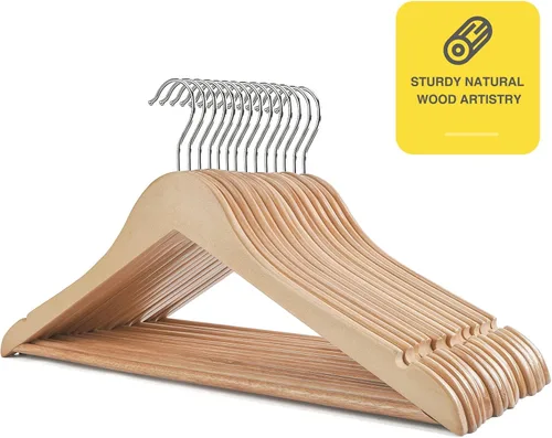 Vista 6 de Perchas de madera para uso diario, perchas para armario, perchas de madera resistente para trajes, camisas, chaquetas, vestidos, pantalones