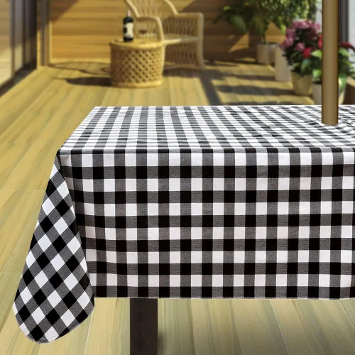 Vista 8 de Hipinger Vinyl Round Fitted Tablecloth with Zipper and Umbrella Hole, Outdoor Oil Waterproof Stain Resisteant PVC Table Cover 40-44 Inch, Black