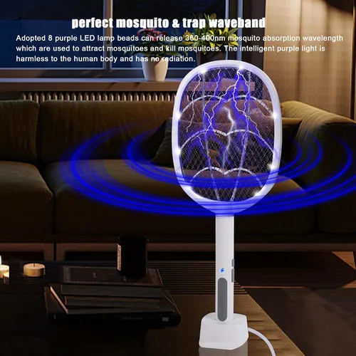 Vista 6 de Electric Fly Swatter Rackets, 2-in-1 Bug Zapper, 2 Pack Trampa de luz para insectos de alto voltaje de 3000 V, 3 capas de malla de seguridad
