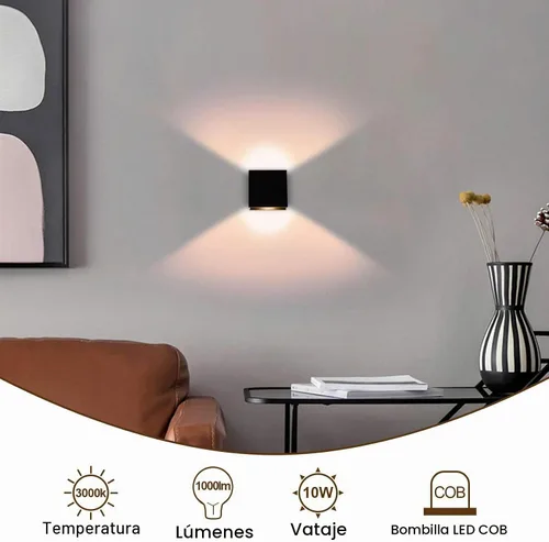 Vista 6 de Lightess Aplique de pared interior regulable de 10W, lámpara de pared LED moderna negra, luces de montaje en pared hacia arriba y hacia abajo, mini
