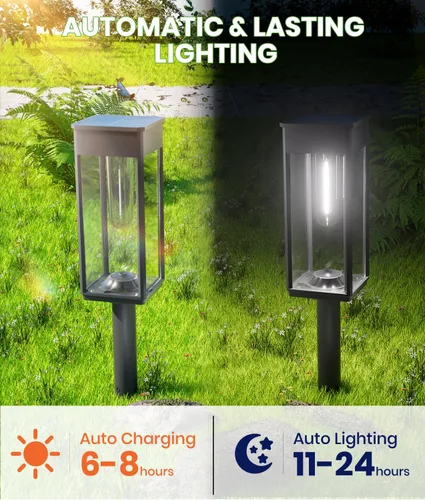 Vista 4 de BITPOTT Luces solares para caminos al aire libre, luces solares brillantes para exteriores, impermeables, IP65, paquete de 2 luces de jardín