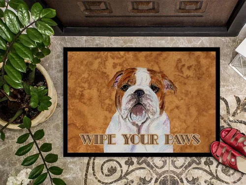 Vista 2 de Caroline's Treasures SS4896JMAT Bulldog English Wipe Your Paws - Felpudo para puerta delantera, 24 x 36 pulgadas, para interiores y exteriores