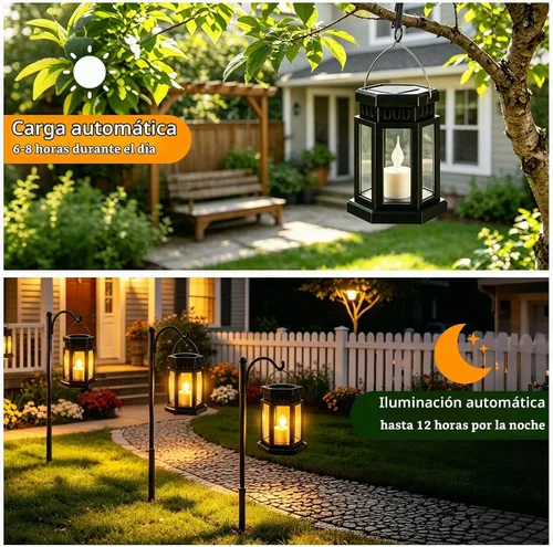 Vista 3 de Faroles solares impermeables para exteriores, luz RGB que cambia de color Negro