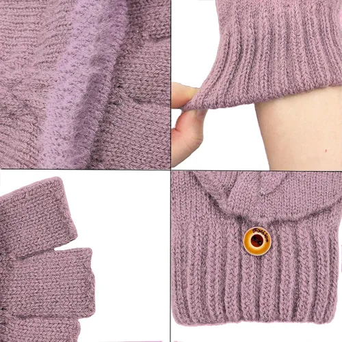 Vista 11 de Beurlike Guantes de invierno para mujer, de lana cálida, a prueba de viento, convertibles, sin dedos