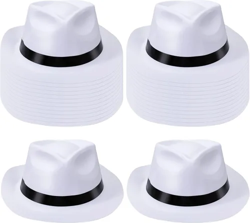 Vista 8 de Sureio 24 sombreros de gángster, sombreros de plástico para caballeros, sombreros de disfraz de gángster para adultos, sombreros de fiesta