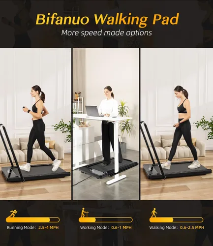 Vista 6 de Bifanuo 2 in 1 Folding Treadmill, Smart Walking Running Machine with Bluetooth Audio Speakers, Installation-Free，Under Desk Treadmill for