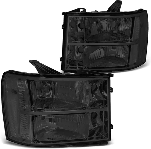 Vista 9 de DNA MOTORING Juego de ensamble de faros compatible con GMC Sierra 1500 de 2007-2013/Sierra 2500 HD y 3500 HD de 2014, Negro/Transparente, Negro Claro