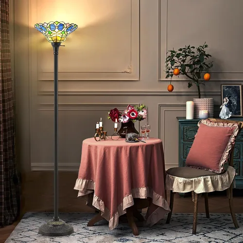 Vista 2 de Luvkczc Lámpara de pie Tiffany Torchiere - Lámpara de pie de vidrio manchado victoriano de 70" estilo Tiffany antiguo para decoración de hogar