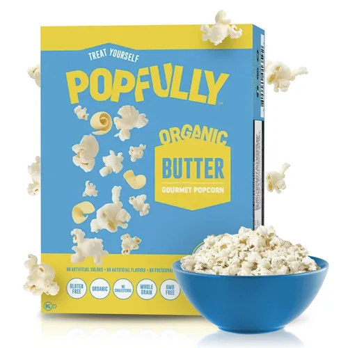 Vista 14 de POPFULLY Palomitas 94% libres de grasa totalmente explotadas, bolsas para compartir, sabor a mantequilla ligera, gran explosión, bolsas