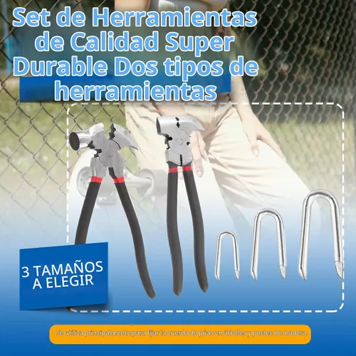 Vista 3 de Glarks 151 grapas de valla de 3 tamaños con juego de cabeza de martillo, grapas de alambre de acero galvanizado resistentes, grapas de alambre