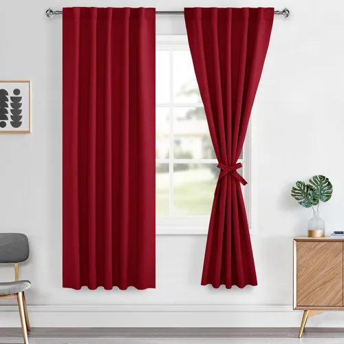 Vista 14 de Hiasan Cortinas opacas negras para dormitorio, cortinas opacas cortas de 45 pulgadas de largo, con aislamiento térmico, bolsillo para barra