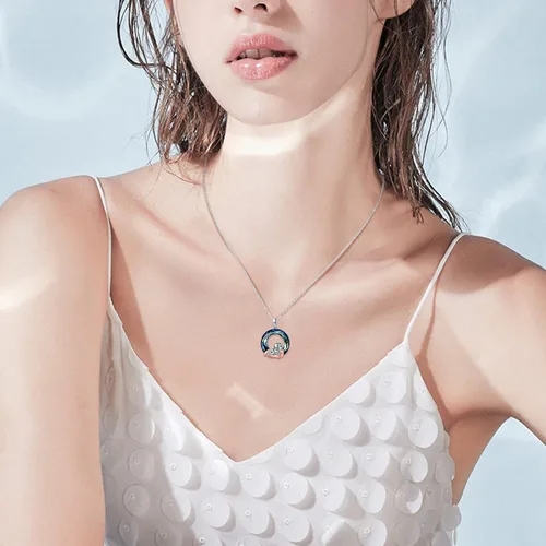 Vista 4 de Collar con colgante de girasol búho caballo atrapasueños rana diosa ángel guardián sirena jirafa plata de ley S925 con cristal You Are My Sunshine