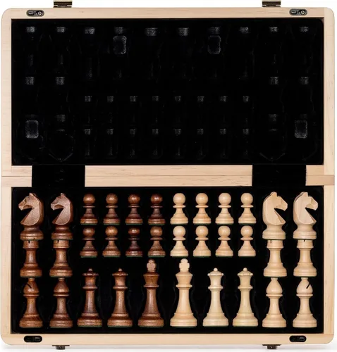 Vista 10 de A&A - Caja de ajedrez y damas de madera plegable de 15 pulgadas Oscuro