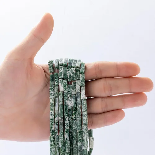 Vista 2 de Cuentas de tubo rectangular de jade africano natural, 0.157 x 0.512 in, 15.0 in/str sueltas semi piedras preciosas para hacer pulseras, collares