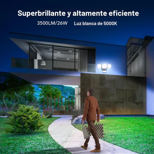 Vista 4 de OREiN Luz de inundación con sensor de movimiento al aire libre, luz de seguridad LED de 26W 3500LM, detección de 240° 40 pies, modos de anochecer a