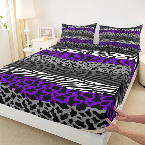 Vista 19 de Sábana bajera ajustable con estampado de leopardo, tamaño individual, juego de ropa de cama rústica con rayas de piel de cebra, decoración