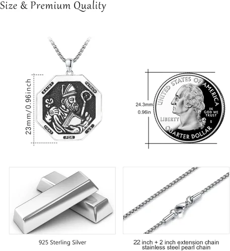 Vista 5 de DOTBJ Collar con colgante de cruz de San MiguelSan CristófaloSan BenitoSan PatricioJesús Amuleto de joyería para hombres y mujeres con cadena Rolo