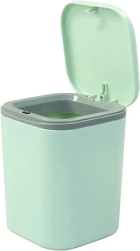 Vista 10 de Vababa Cubo de basura pequeño gris de 0.5 galones, mini bote de basura con botón