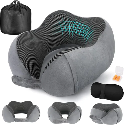 Vista 15 de Cirorld - Almohada de cuello para viajes, almohadas de viaje para aviones, 100% espuma viscoelástica para cuello, almohada de vuelo ajustable