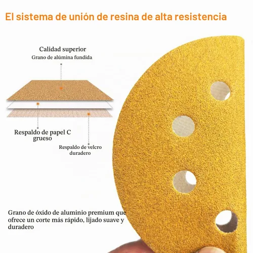 Vista 2 de Discos de lijado de gancho y bucle de 5 pulgadas, 8 agujeros, papel de lija de órbita aleatoria de grano 180, pack de 50