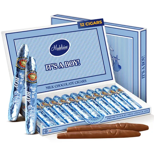 Vista 8 de Madelaine - Cigarros de chocolate con leche de alta calidad, caja de regalo para baby shower, envueltos individualmente en papel de aluminio
