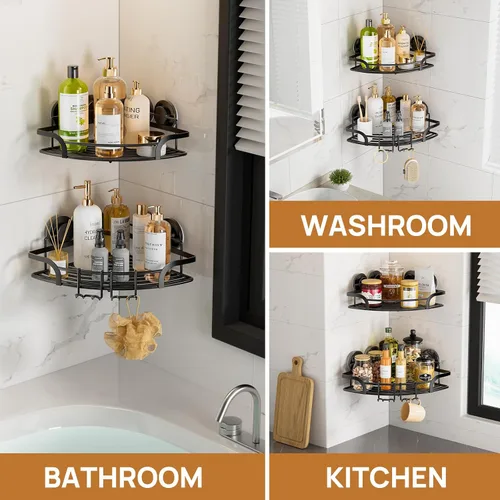 Vista 6 de LEVERLOC 2 Pack Caja de ducha de esquina con ventosa de succión fuerte, organizador de baño extraíble de gran capacidad, estantes de ducha de acero