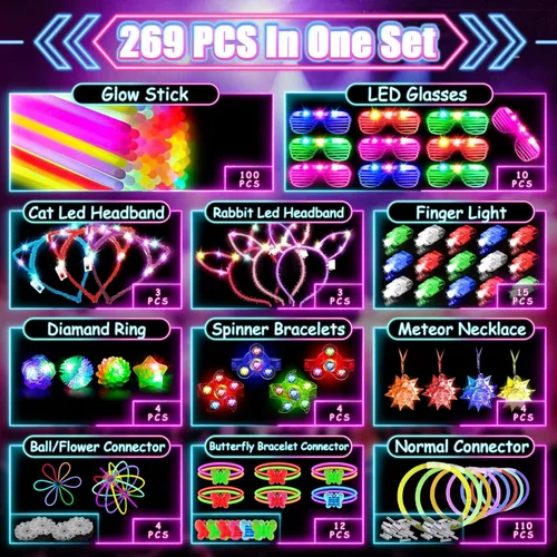 Vista 2 de MIBOTE 269 piezas de juguetes con luz LED, recuerdos de fiesta que brillan en la oscuridad, suministros de fiesta para niños y adultos, Halloween