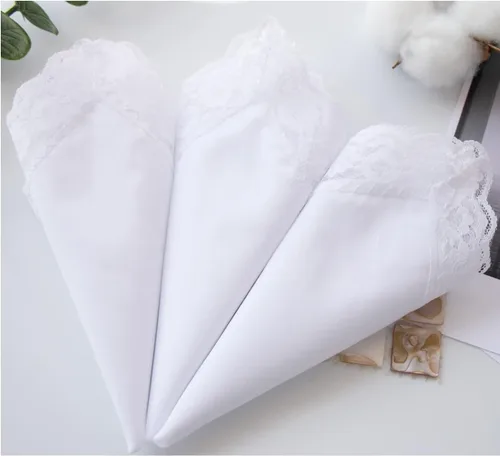 Vista 4 de Pañuelos de encaje de algodón blanco para mujer, pañuelos de boda