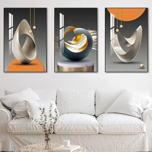 Vista 2 de MPLONG Arte de Pared Enmarcado de Estilo Brillante - Patrón de Forma Moderna Abstracta en Blanco, Azul, Amarillo, Gris - Que Combina Artísticamente