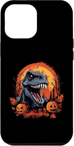 Vista 6 de Carcasa espeluznante de Halloween para iPhone 14, diseño de dinosaurio T Rex calabaza