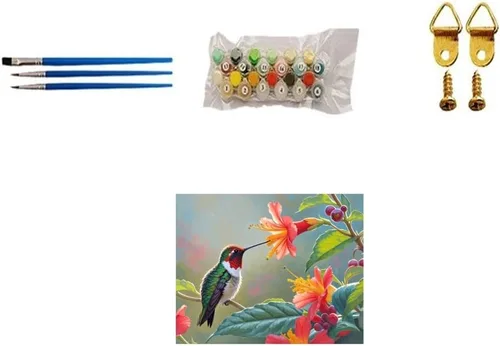 Vista 6 de TINDAY Kit de pintura al óleo por números para adultos, pintura de colibrí por números para adultos, principiantes, pintura en lienzo por números