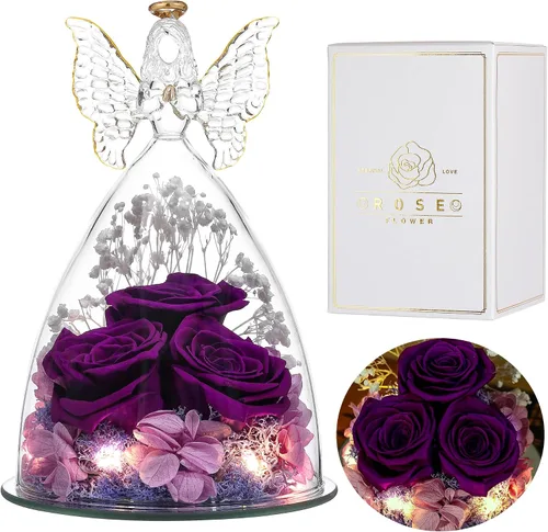 Vista 10 de Ocosy Regalos de rosas para el Día de la Madre para ella, regalos de rosas grandes para mujeres, rosas reales para siempre en figuras de ángel
