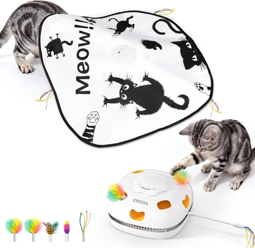 Vista 8 de ORSDA Juguetes para gatos de interior, 5 en 1, juguetes automáticos interactivos para gatitos, juguetes eléctricos recargables para ocultar