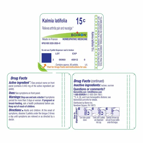 Vista 8 de Boiron Kalmia Latifolia 15C para dolor de artritis y neuralgia - 80 pellets Gránulos homeopáticos de un solo medicamento para el dolor de artritis