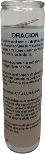 Vista 3 de un perfumado Veladora, dominar a la pareja, Corderito Manso, Vaso Grande 14 oz con poderosa oración en español al reverso