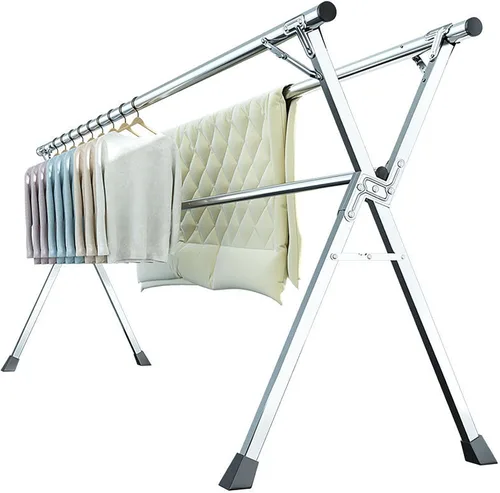 Vista 9 de Estante de secado de ropa de acero inoxidable con ruedas, 95 pulgadas, resistente, plegable y extensible