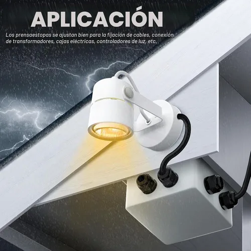Vista 6 de Joinfworld Kit de 72 prensaestopas impermeables con alivio de tensión, conector de cordón con agarre resistente a la intemperie, paso de cable PG7