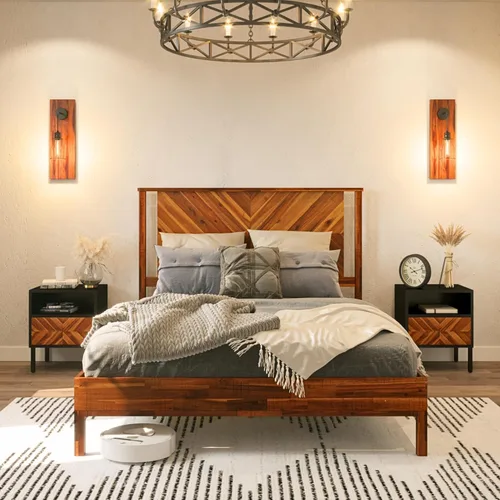 Vista 12 de Bme Vivian Mesas auxiliares para dormitorio, mesa de noche de madera maciza, mesa auxiliar moderna de mediados de siglo con cajón, patrón de espiga