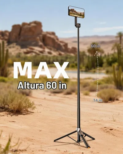 Vista 4 de TODI Trípode magnético de 60 pulgadas para iPhone, mini palo magnético selfie stick compatible con iPhone serie 12-17 con anillo de metal Oscuro
